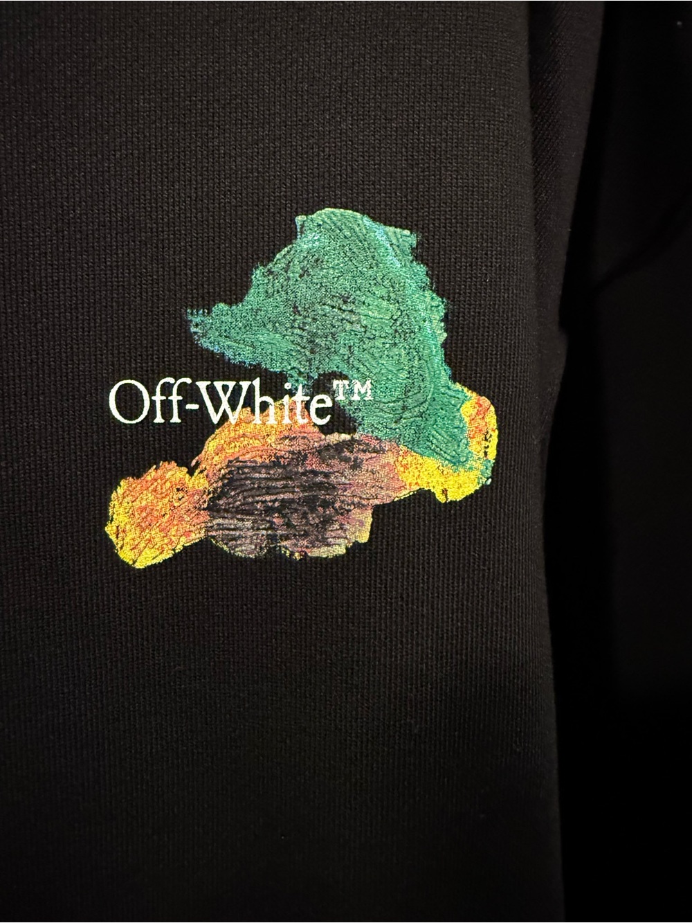Off-White Black Hoodie with Multicolor logo Paint-Style Graphic image 5